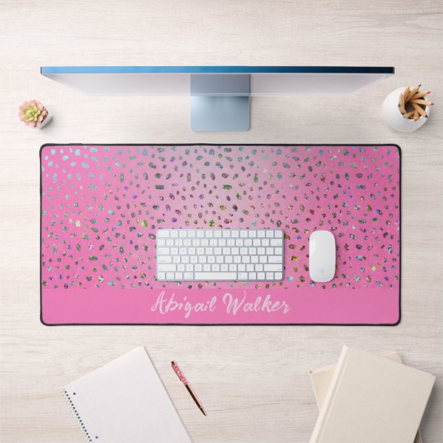 Glitter Pink Cheetah Print Desk Mat (Office 1)