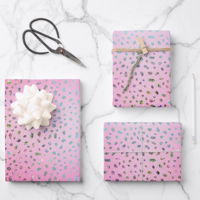 Glitter Pink Cheetah Print Wrapping Paper Sheet (Front)