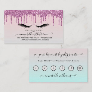 Glitter Pink Eyelash Extension Loyalty  Business Card