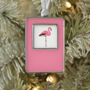 Glitter pink flamingo beach Christmas Silver Plated Framed Ornament
