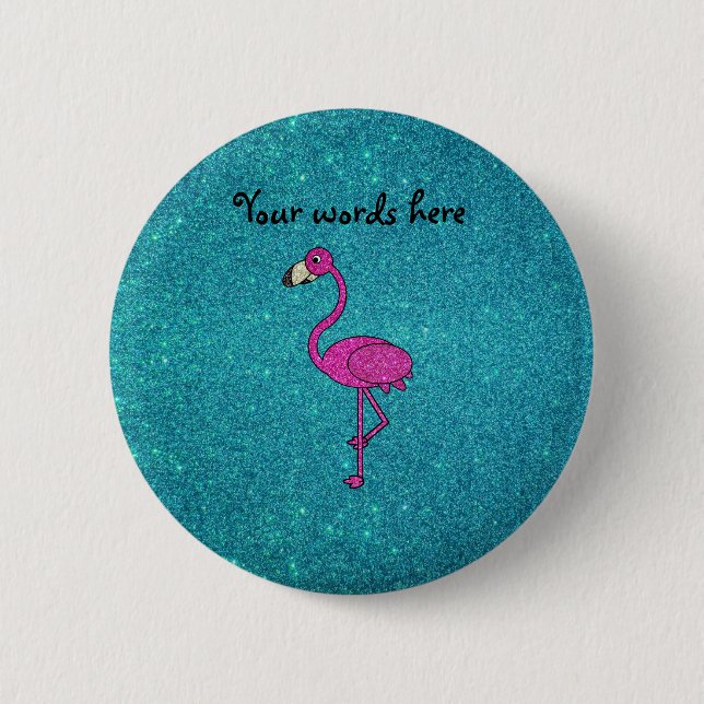 Glitter pink flamingo turquoise glitter 6 cm round badge (Front)