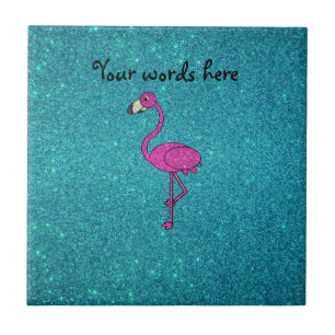 Glitter pink flamingo turquoise glitter ceramic tile