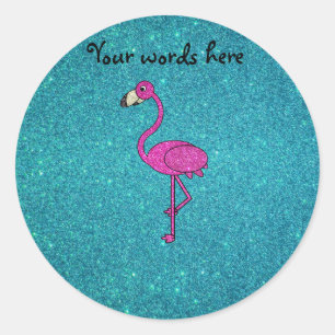 Glitter pink flamingo turquoise glitter classic round sticker