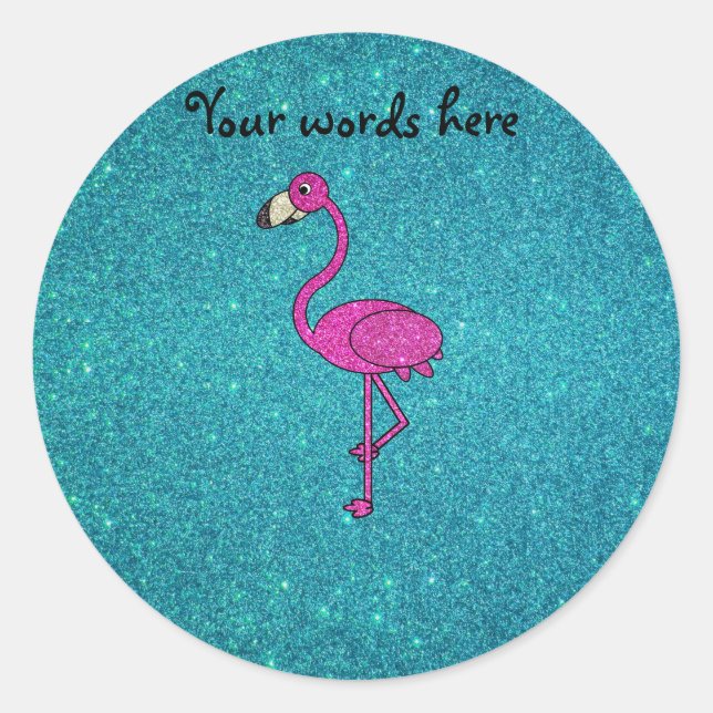 Glitter pink flamingo turquoise glitter classic round sticker (Front)