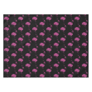 Glitter Pink Flamingos Tiled Pattern On Black Tablecloth