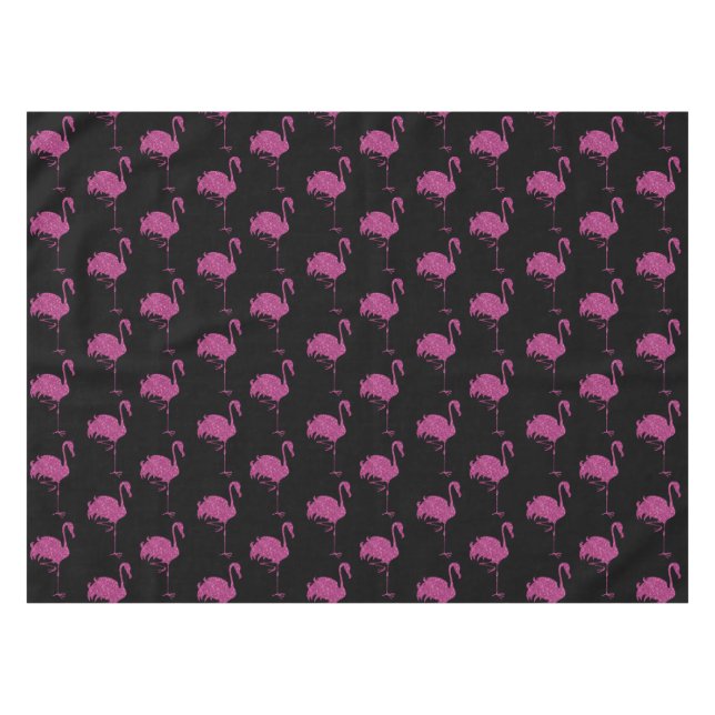Glitter Pink Flamingos Tiled Pattern On Black Tablecloth (Front (Horizontal))