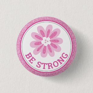 Glitter Pink Flower Breast Cancer Awareness Design 3 Cm Round Badge