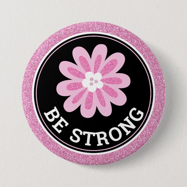 Glitter Pink Flower Breast Cancer Awareness Design 7.5 Cm Round Badge (Front)