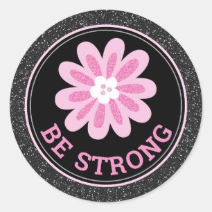 Glitter Pink Flower Breast Cancer Awareness Design Classic Round Sticker