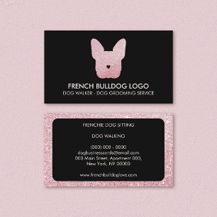 Glitter Pink French Bulldog Groomer Dog Walking Business Card