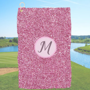 Glitter pink glam elegant custom monogram ladies golf towel