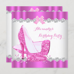 Glitter Pink Glamour High Heels Birthday Party Invitation