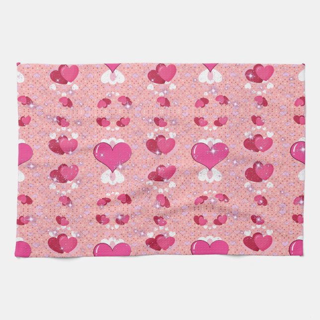 glitter pink heart vibrant romantic wallpaper tea towel (Horizontal)