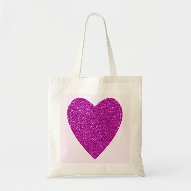 Glitter Pink Heart Wedding Tote Bag (Front)