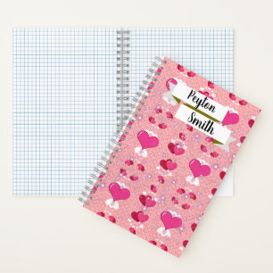 glitter pink hearts luxe romantic sweet pattern notebook