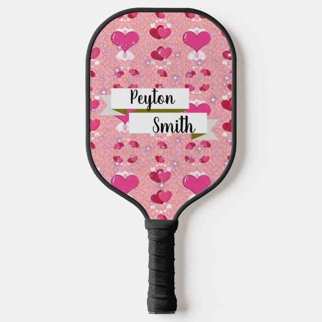 glitter pink hearts luxe romantic sweet pattern pickleball paddle (Front)
