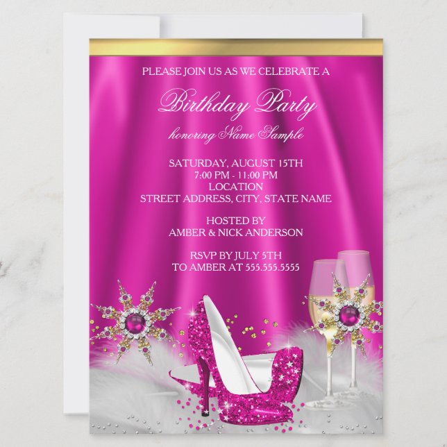 Glitter Pink High Heels Gold Champagne Party Invitation (Front)