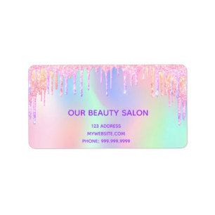 Glitter pink iridescent business beauty salon label