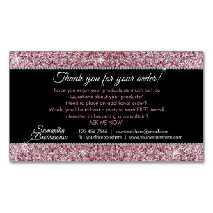 Glitter Pink Jewellery Diamond Bling Thank you Magnetic Business Card