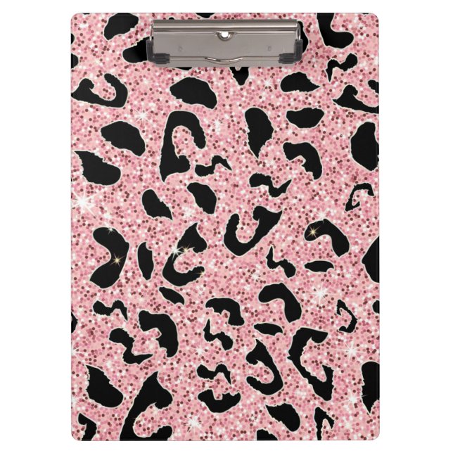 GLITTER PINK LEOPARD CLIPBOARD (Front)