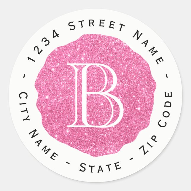 Glitter Pink Monogram Return Address Label (Front)