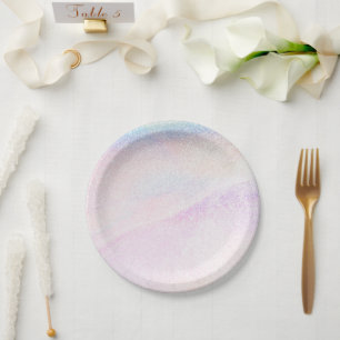 Glitter Pink Ombre Unicorn Princess Holographic Paper Plate