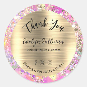 Glitter Pink Opal Thank You Classic Round Sticker