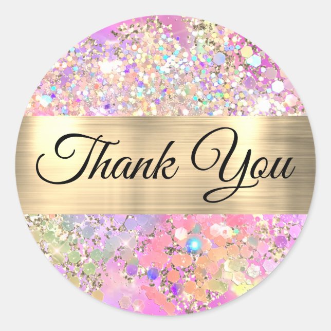 Glitter pink opal thank you sticker (Front)