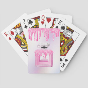Glitter Pink Paint Drip Perfume Monogram Playing Cards