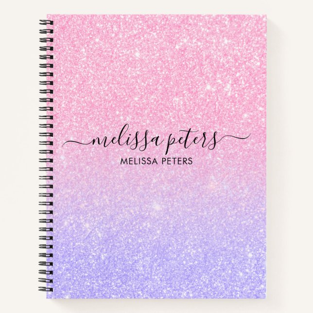 Glitter Pink Purple Pretty Glam Sparkle Name Notebook (Front)