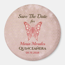 Glitter Pink Quinceanera Save The Date Magnet