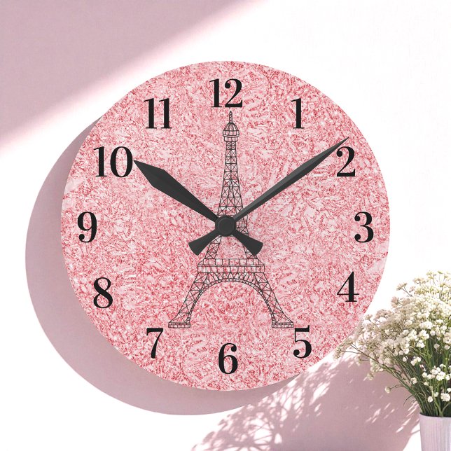 Glitter Pink Rose Gold Paris Acrylic Wall Clock (Creator Uploaded)