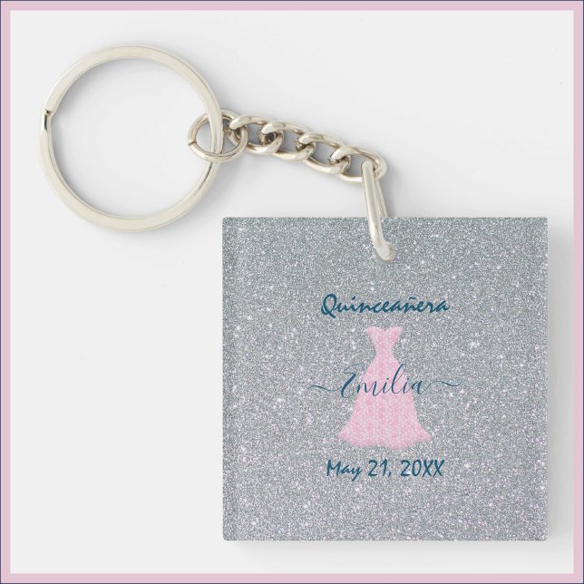Glitter Pink & Silver Quinceanera   Key Ring (Creator Uploaded)