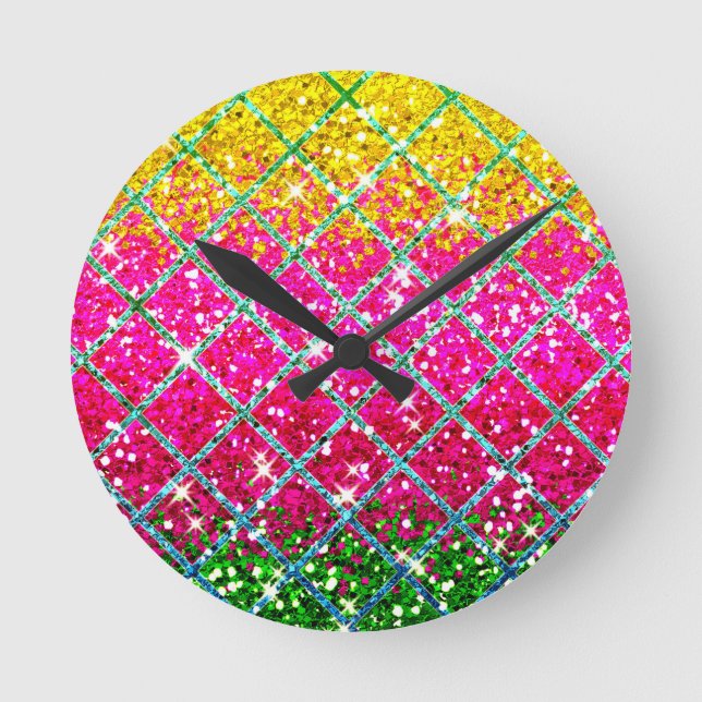 Glitter Pink Snakeskin Round Clock (Front)