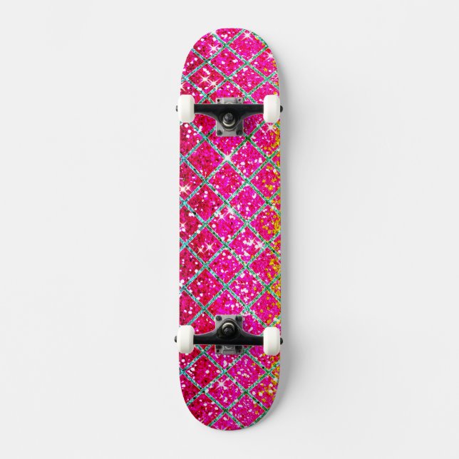 Glitter Pink Snakeskin Skateboard (Front)