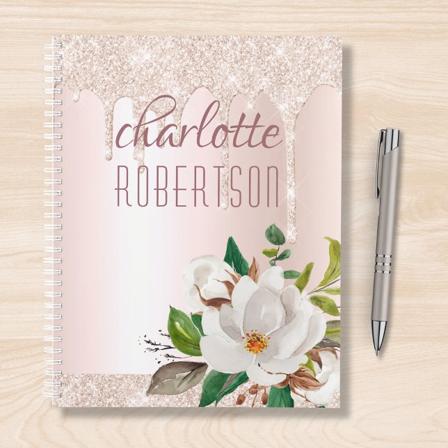 Glitter Pink Sparkle Girly Watercolor Floral Name Planner (Creator Uploaded)