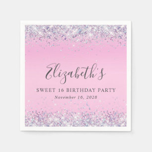 Glitter Pink Sweet 16 Birthday Party Napkin