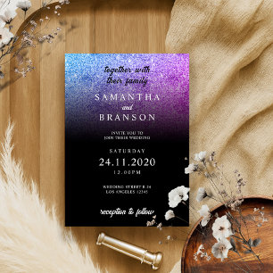 Glitter Pink Teal Minimal Wedding Invitation