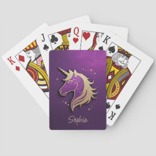 Glitter Pink Unicorn Silhouette Personalised  Playing Cards
