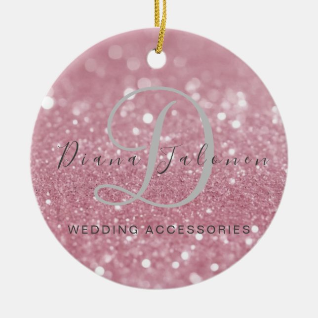 Glitter Pink Wedding Accessories Ceramic Ornament (Front)