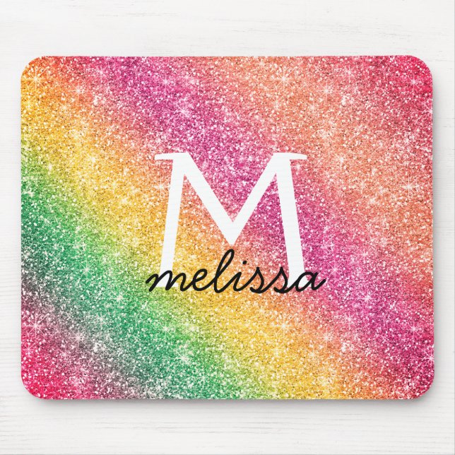 Glitter Pink Yellow Gold Sparkle Gradient Mouse Pad (Front)