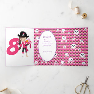 Glitter  Pirate Girl 8th Birthday   Tri-Fold Card