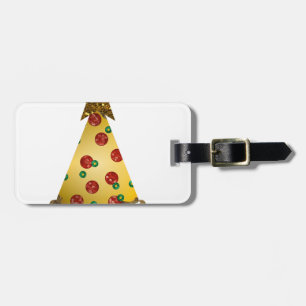 glitter pizza christmas tree luggage tag