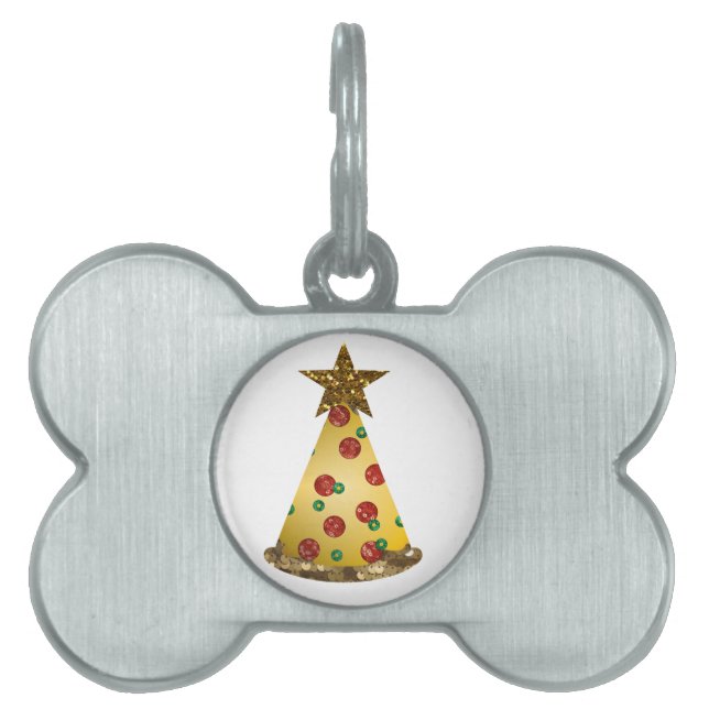 glitter pizza christmas tree pet ID tag (Front)