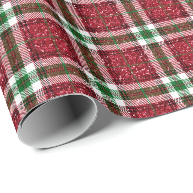 Glitter Plaid Christmas Wrapping Paper (Roll Corner)