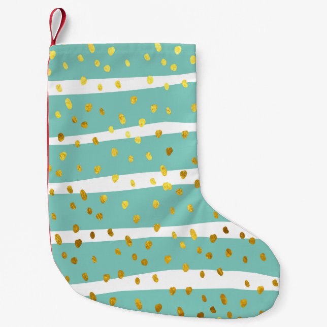 Glitter polka dots and stripes illustration patter small christmas stocking (Front)