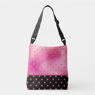 Glitter Polka Dots on Shades of Pink & Black Crossbody Bag