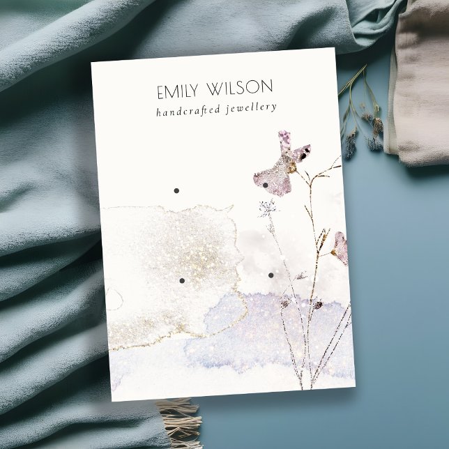 Glitter Pressed Flowers Earrings 2 Stud Display Business Card (Creator Uploaded)