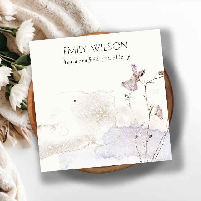 Glitter Pressed Flowers Earrings Stud Display Square Business Card (Creator Uploaded)
