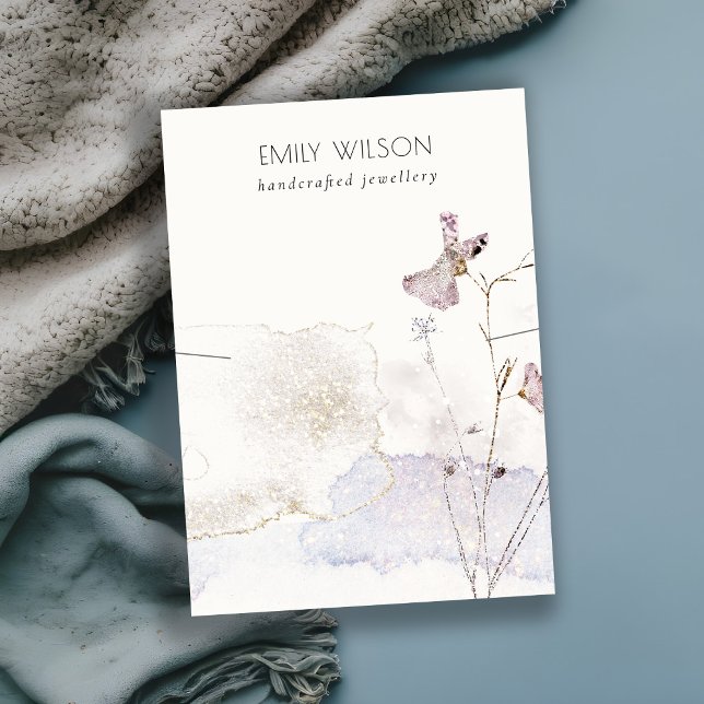 Glitter Pressed Flowers Necklace Band Display Business Card (Creator Uploaded)